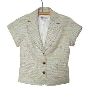 Trina Turk Cropped Blazer Cream Rainbow Tweed Spring/Summer sz 4